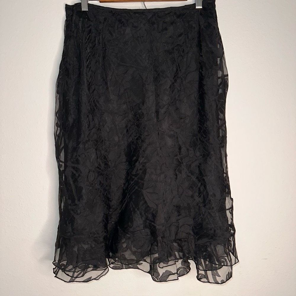 Citrine Womens 12 Black Semi-Sheer Organza Classy Feminine Knee / Midi Skirt - Picture 4 of 8